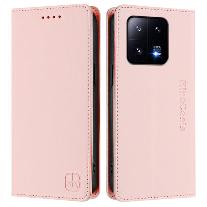 Xiaomi 13 Pro 5G Dual-Folded Magnetic Suction RFID Blocking PU Leather Wallet Phone Case with Card Slots, Cash Pocket, Kickstand, Full Protective Flip Cover