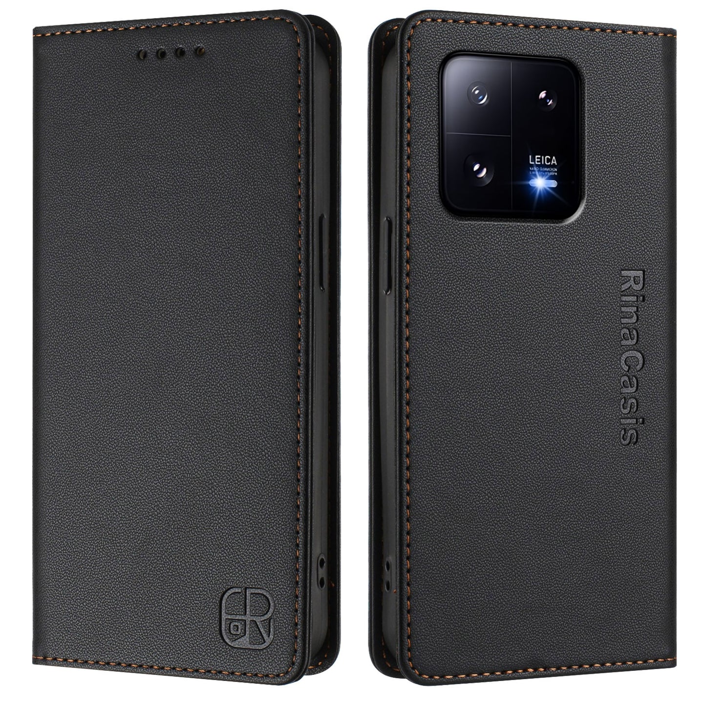 Xiaomi 13 Pro 5G Dual-Folded Magnetic Suction RFID Blocking PU Leather Wallet Phone Case with Card Slots, Cash Pocket, Kickstand, Full Protective Flip Cover
