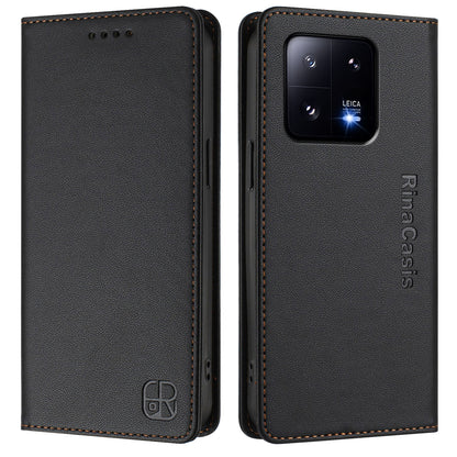 Xiaomi 13 Pro 5G Dual-Folded Magnetic Suction RFID Blocking PU Leather Wallet Phone Case with Card Slots, Cash Pocket, Kickstand, Full Protective Flip Cover