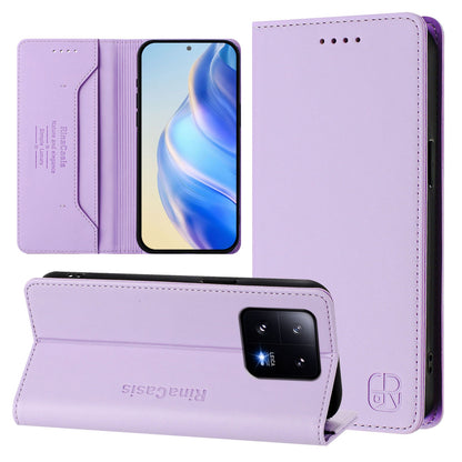 Xiaomi 13 Pro 5G Dual-Folded Magnetic Suction RFID Blocking PU Leather Wallet Phone Case with Card Slots, Cash Pocket, Kickstand, Full Protective Flip Cover
