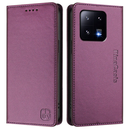 Xiaomi 13 Pro 5G Dual-Folded Magnetic Suction RFID Blocking PU Leather Wallet Phone Case with Card Slots, Cash Pocket, Kickstand, Full Protective Flip Cover