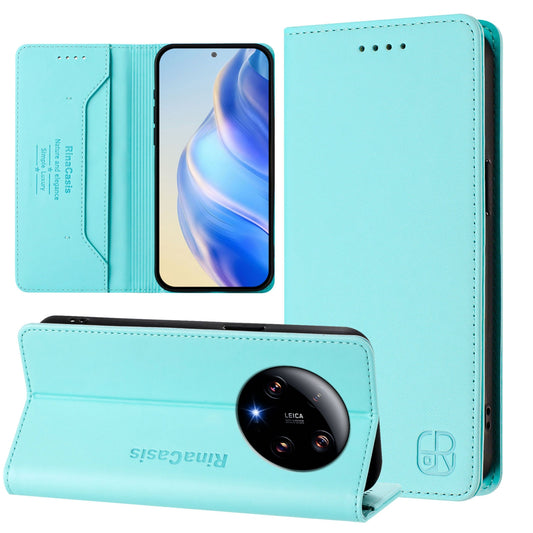 Xiaomi 13 Ultra Dual-Folded Magnetic Suction RFID Blocking PU Leather Wallet Phone Case with Card Slots, Cash Pocket, Kickstand, Full Protective Flip Cover