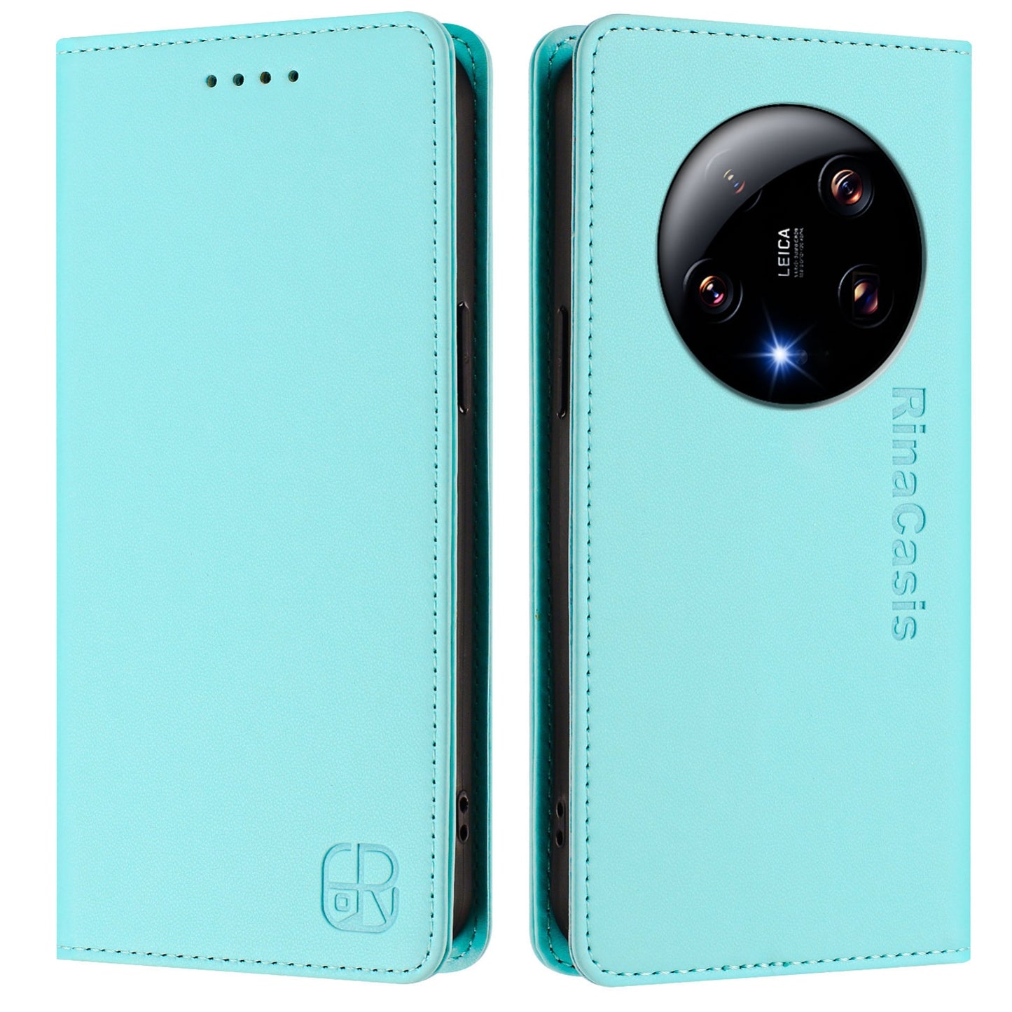Xiaomi 13 Ultra Dual-Folded Magnetic Suction RFID Blocking PU Leather Wallet Phone Case with Card Slots, Cash Pocket, Kickstand, Full Protective Flip Cover