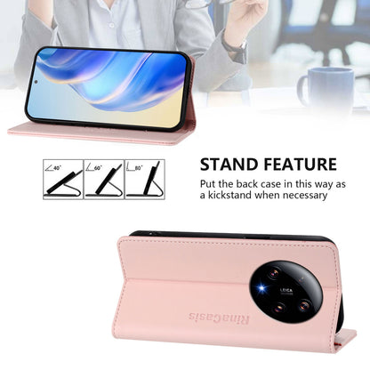 Xiaomi 13 Ultra Dual-Folded Magnetic Suction RFID Blocking PU Leather Wallet Phone Case with Card Slots, Cash Pocket, Kickstand, Full Protective Flip Cover