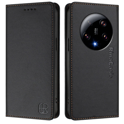 Xiaomi 13 Ultra Dual-Folded Magnetic Suction RFID Blocking PU Leather Wallet Phone Case with Card Slots, Cash Pocket, Kickstand, Full Protective Flip Cover
