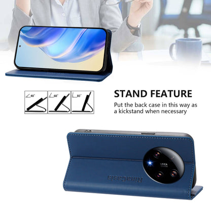 Xiaomi 13 Ultra Dual-Folded Magnetic Suction RFID Blocking PU Leather Wallet Phone Case with Card Slots, Cash Pocket, Kickstand, Full Protective Flip Cover