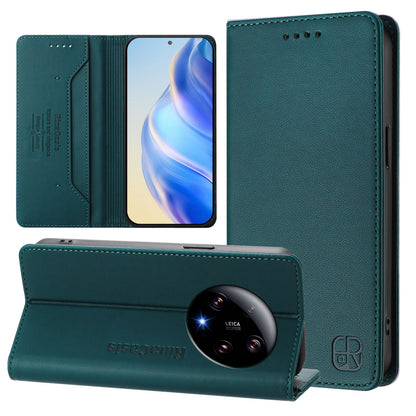 Xiaomi 13 Ultra Dual-Folded Magnetic Suction RFID Blocking PU Leather Wallet Phone Case with Card Slots, Cash Pocket, Kickstand, Full Protective Flip Cover
