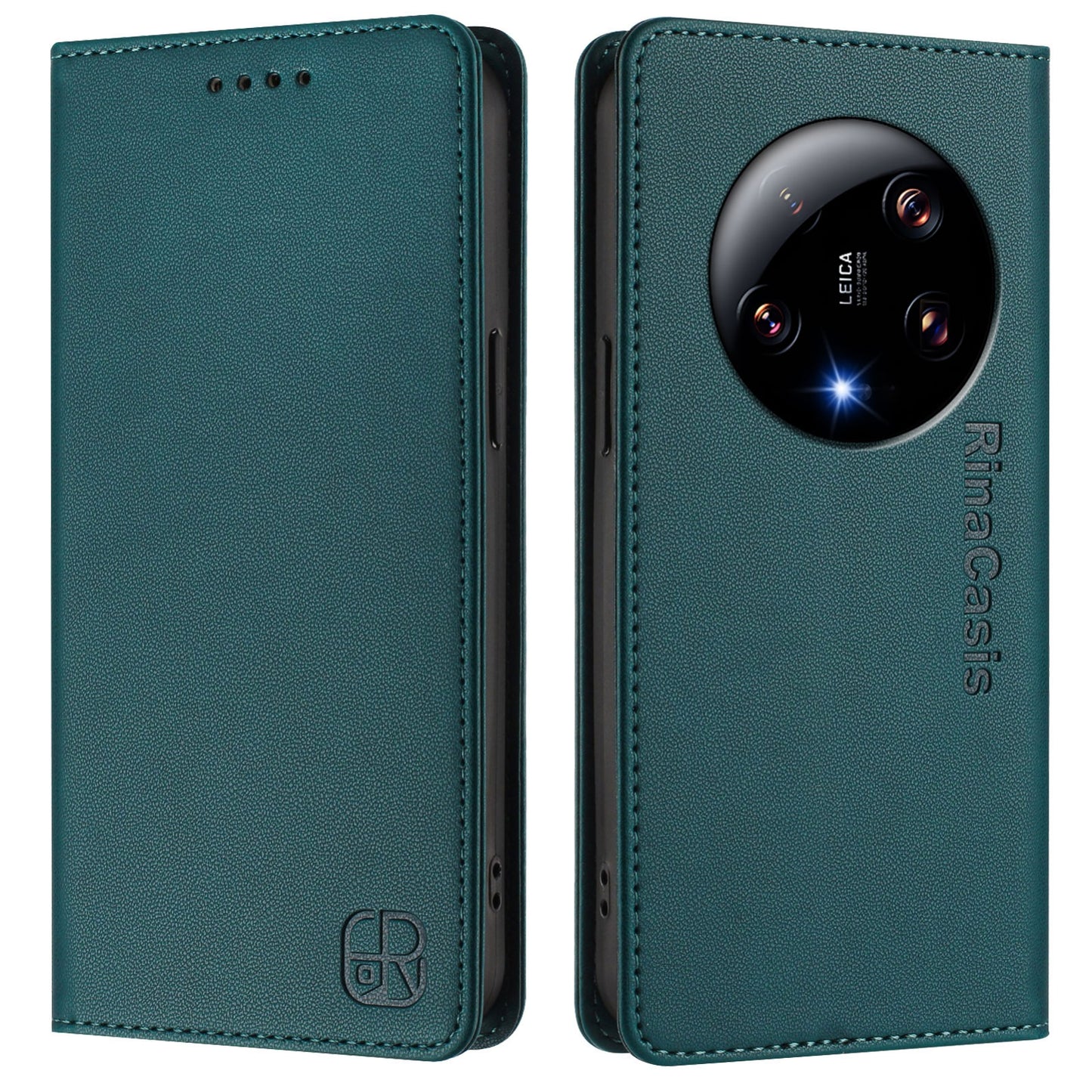 Xiaomi 13 Ultra Dual-Folded Magnetic Suction RFID Blocking PU Leather Wallet Phone Case with Card Slots, Cash Pocket, Kickstand, Full Protective Flip Cover