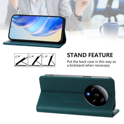 Xiaomi 13 Ultra Dual-Folded Magnetic Suction RFID Blocking PU Leather Wallet Phone Case with Card Slots, Cash Pocket, Kickstand, Full Protective Flip Cover