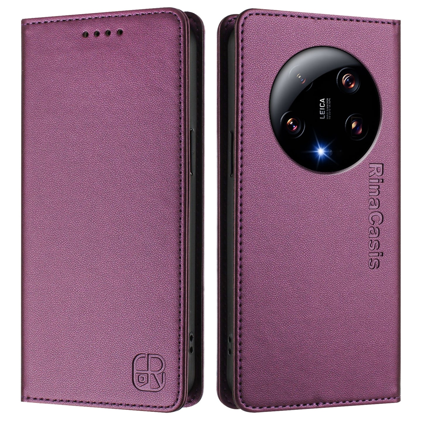 Xiaomi 13 Ultra Dual-Folded Magnetic Suction RFID Blocking PU Leather Wallet Phone Case with Card Slots, Cash Pocket, Kickstand, Full Protective Flip Cover