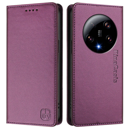 Xiaomi 13 Ultra Dual-Folded Magnetic Suction RFID Blocking PU Leather Wallet Phone Case with Card Slots, Cash Pocket, Kickstand, Full Protective Flip Cover