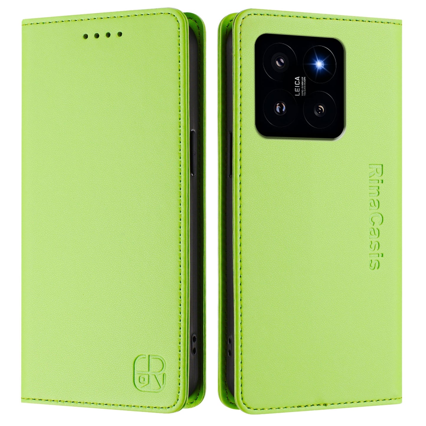 Xiaomi 14 5G Dual-Folded Magnetic Suction RFID Blocking PU Leather Wallet Phone Case with Card Slots, Cash Pocket, Kickstand, Full Protective Flip Cover