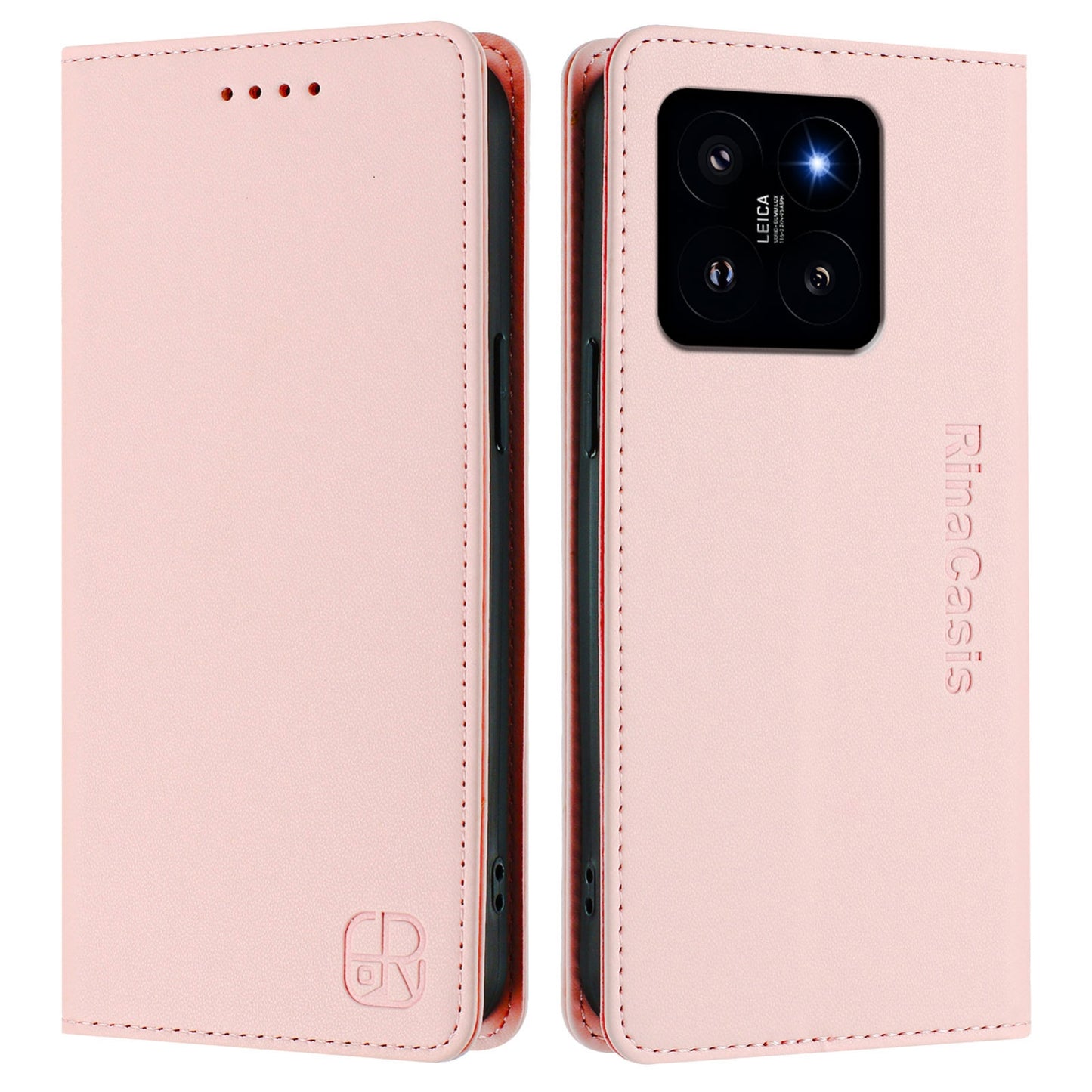 Xiaomi 14 5G Dual-Folded Magnetic Suction RFID Blocking PU Leather Wallet Phone Case with Card Slots, Cash Pocket, Kickstand, Full Protective Flip Cover