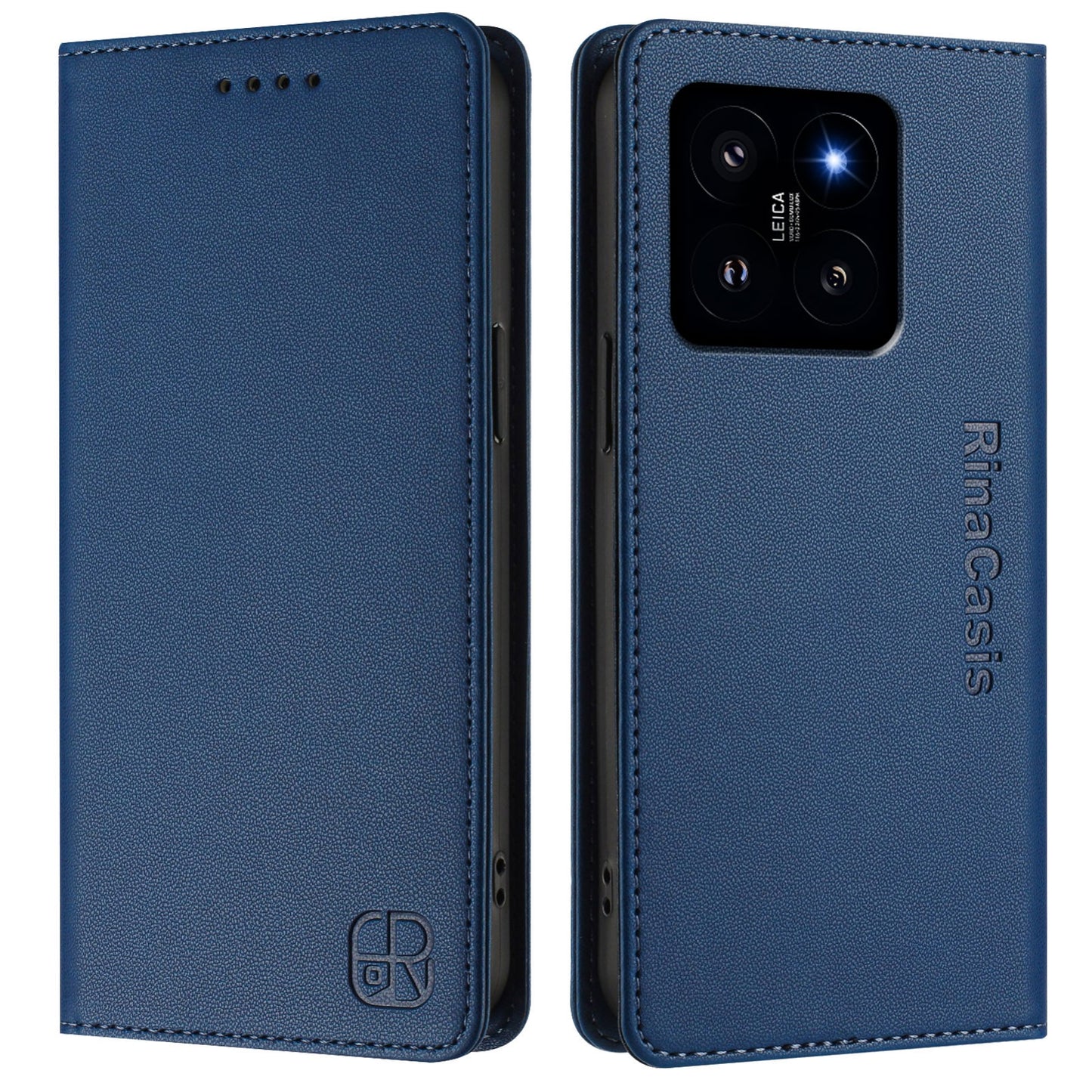 Xiaomi 14 5G Dual-Folded Magnetic Suction RFID Blocking PU Leather Wallet Phone Case with Card Slots, Cash Pocket, Kickstand, Full Protective Flip Cover
