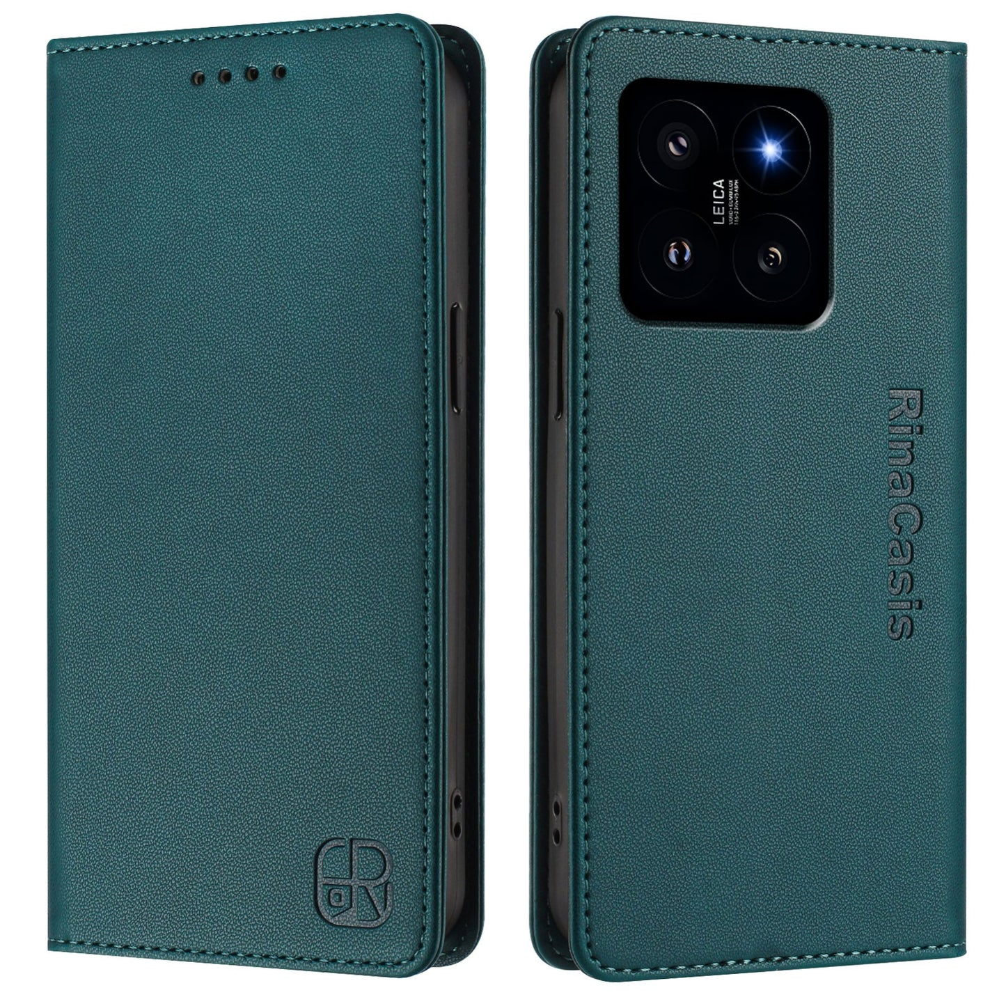 Xiaomi 14 5G Dual-Folded Magnetic Suction RFID Blocking PU Leather Wallet Phone Case with Card Slots, Cash Pocket, Kickstand, Full Protective Flip Cover
