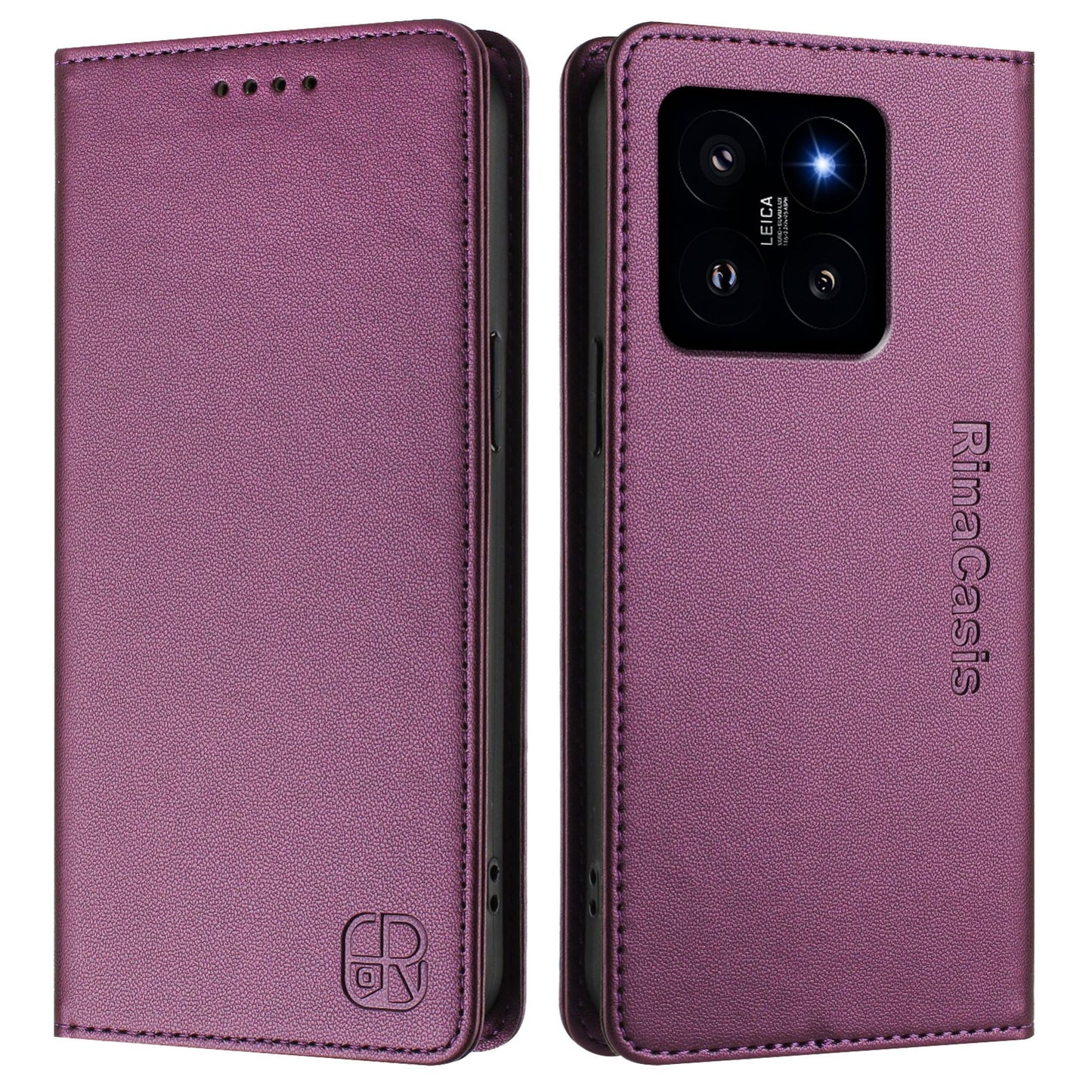 Xiaomi 14 5G Dual-Folded Magnetic Suction RFID Blocking PU Leather Wallet Phone Case with Card Slots, Cash Pocket, Kickstand, Full Protective Flip Cover