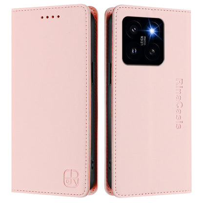 Xiaomi 14 Pro 5G Dual-Folded Magnetic Suction RFID Blocking PU Leather Wallet Phone Case with Card Slots, Cash Pocket, Kickstand, Full Protective Flip Cover