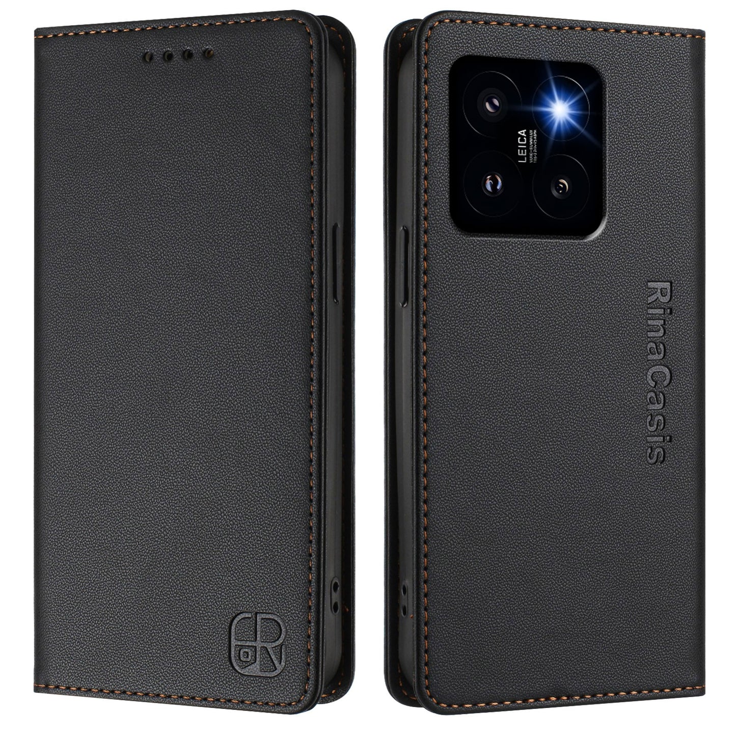 Xiaomi 14 Pro 5G Dual-Folded Magnetic Suction RFID Blocking PU Leather Wallet Phone Case with Card Slots, Cash Pocket, Kickstand, Full Protective Flip Cover