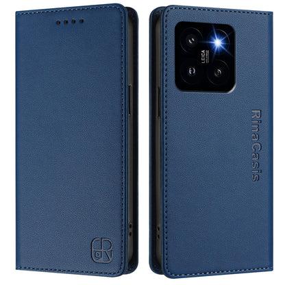Xiaomi 14 Pro 5G Dual-Folded Magnetic Suction RFID Blocking PU Leather Wallet Phone Case with Card Slots, Cash Pocket, Kickstand, Full Protective Flip Cover