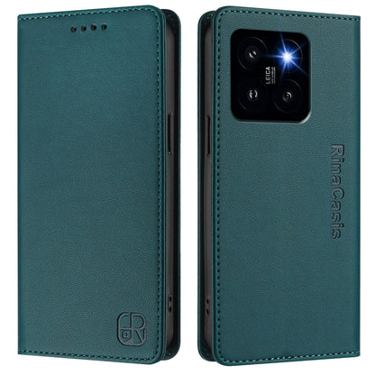 Xiaomi 14 Pro 5G Dual-Folded Magnetic Suction RFID Blocking PU Leather Wallet Phone Case with Card Slots, Cash Pocket, Kickstand, Full Protective Flip Cover
