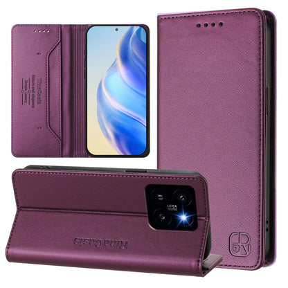 Xiaomi 14 Pro 5G Dual-Folded Magnetic Suction RFID Blocking PU Leather Wallet Phone Case with Card Slots, Cash Pocket, Kickstand, Full Protective Flip Cover