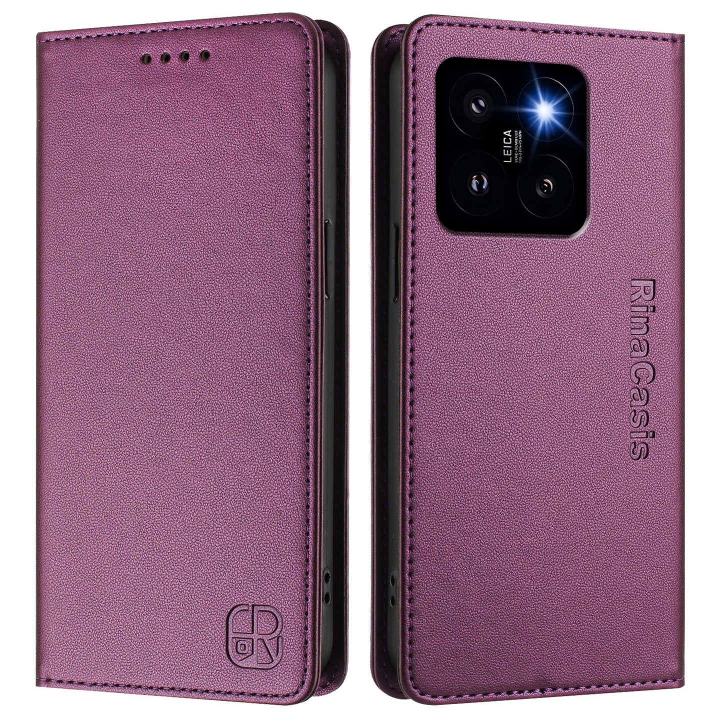Xiaomi 14 Pro 5G Dual-Folded Magnetic Suction RFID Blocking PU Leather Wallet Phone Case with Card Slots, Cash Pocket, Kickstand, Full Protective Flip Cover