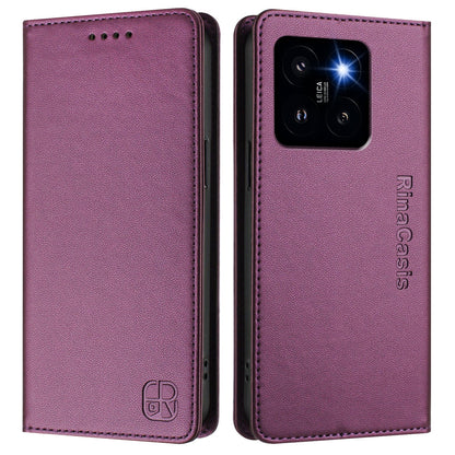 Xiaomi 14 Pro 5G Dual-Folded Magnetic Suction RFID Blocking PU Leather Wallet Phone Case with Card Slots, Cash Pocket, Kickstand, Full Protective Flip Cover