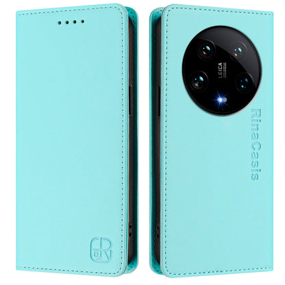 Xiaomi 14 Ultra 5G Dual-Folded Magnetic Suction RFID Blocking PU Leather Wallet Phone Case with Card Slots, Cash Pocket, Kickstand, Full Protective Flip Cover