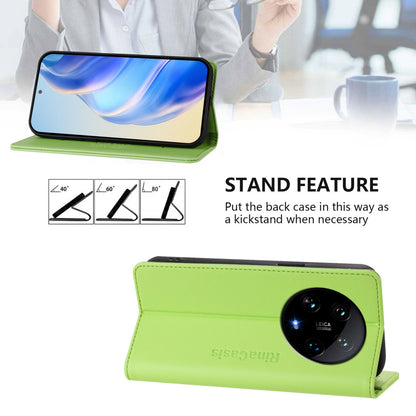 Xiaomi 14 Ultra 5G Dual-Folded Magnetic Suction RFID Blocking PU Leather Wallet Phone Case with Card Slots, Cash Pocket, Kickstand, Full Protective Flip Cover
