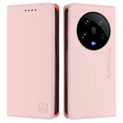 Xiaomi 14 Ultra 5G Dual-Folded Magnetic Suction RFID Blocking PU Leather Wallet Phone Case with Card Slots, Cash Pocket, Kickstand, Full Protective Flip Cover