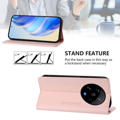 Xiaomi 14 Ultra 5G Dual-Folded Magnetic Suction RFID Blocking PU Leather Wallet Phone Case with Card Slots, Cash Pocket, Kickstand, Full Protective Flip Cover