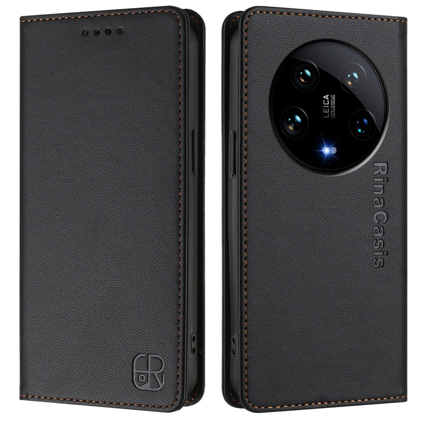 Xiaomi 14 Ultra 5G Dual-Folded Magnetic Suction RFID Blocking PU Leather Wallet Phone Case with Card Slots, Cash Pocket, Kickstand, Full Protective Flip Cover