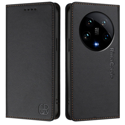 Xiaomi 14 Ultra 5G Dual-Folded Magnetic Suction RFID Blocking PU Leather Wallet Phone Case with Card Slots, Cash Pocket, Kickstand, Full Protective Flip Cover
