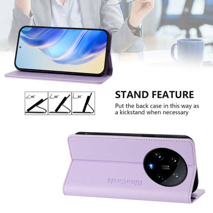 Xiaomi 14 Ultra 5G Dual-Folded Magnetic Suction RFID Blocking PU Leather Wallet Phone Case with Card Slots, Cash Pocket, Kickstand, Full Protective Flip Cover