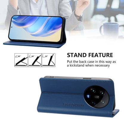 Xiaomi 14 Ultra 5G Dual-Folded Magnetic Suction RFID Blocking PU Leather Wallet Phone Case with Card Slots, Cash Pocket, Kickstand, Full Protective Flip Cover