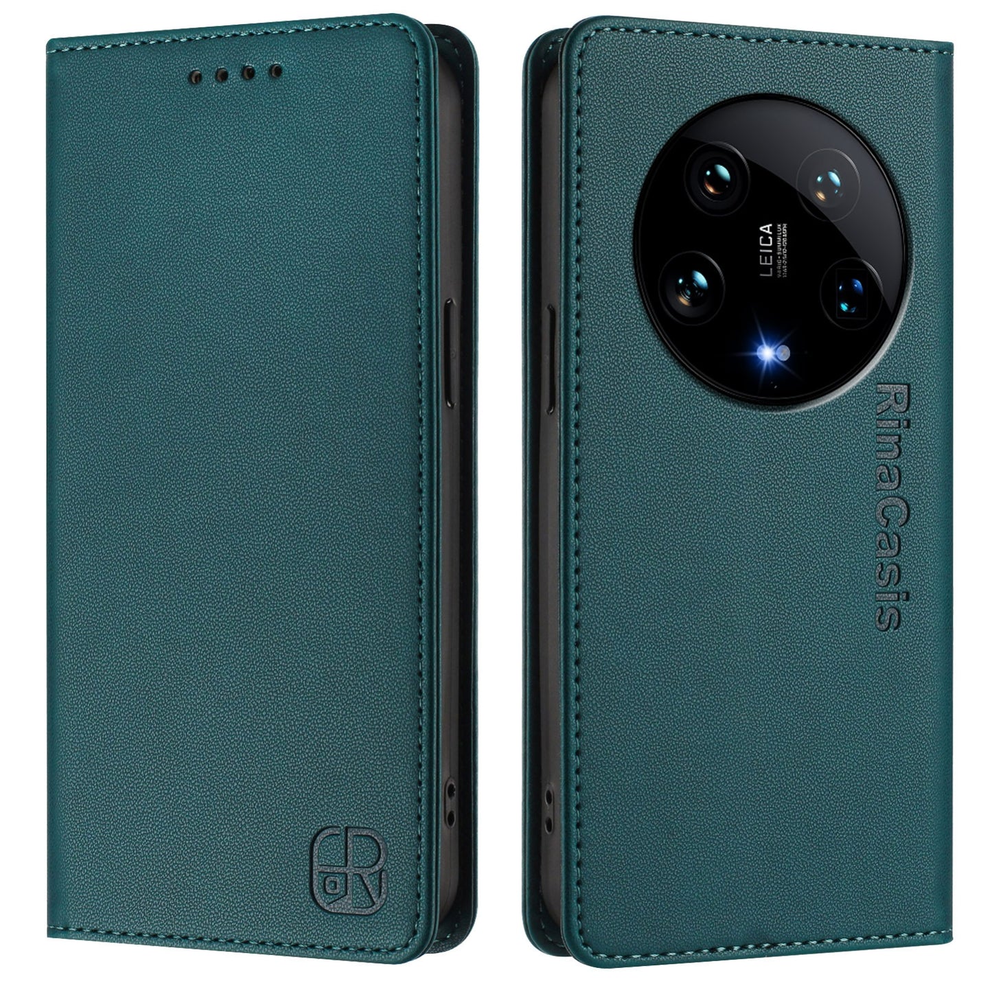 Xiaomi 14 Ultra 5G Dual-Folded Magnetic Suction RFID Blocking PU Leather Wallet Phone Case with Card Slots, Cash Pocket, Kickstand, Full Protective Flip Cover
