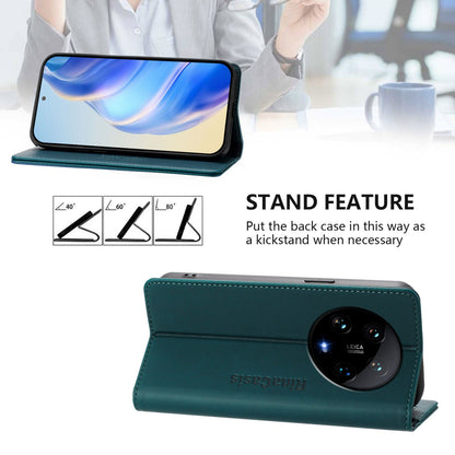 Xiaomi 14 Ultra 5G Dual-Folded Magnetic Suction RFID Blocking PU Leather Wallet Phone Case with Card Slots, Cash Pocket, Kickstand, Full Protective Flip Cover