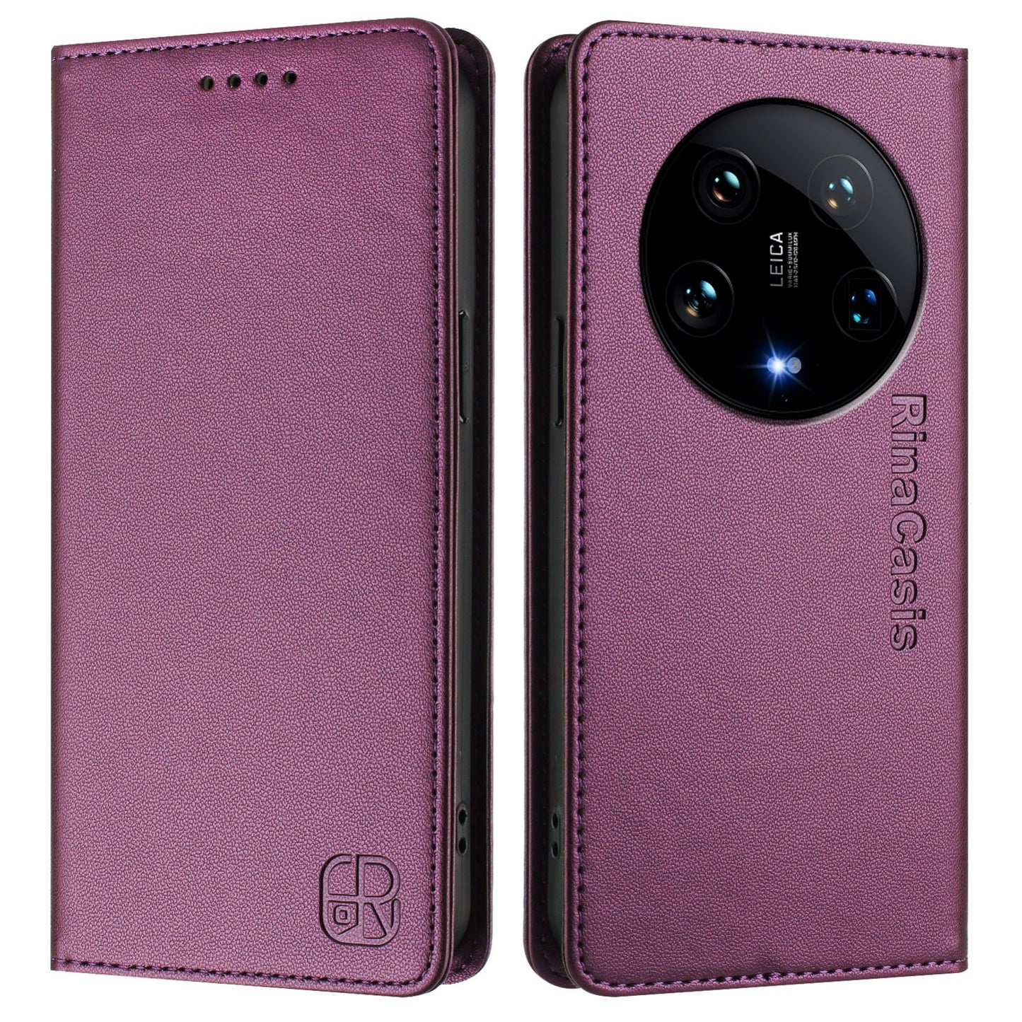 Xiaomi 14 Ultra 5G Dual-Folded Magnetic Suction RFID Blocking PU Leather Wallet Phone Case with Card Slots, Cash Pocket, Kickstand, Full Protective Flip Cover