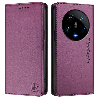 Xiaomi 14 Ultra 5G Dual-Folded Magnetic Suction RFID Blocking PU Leather Wallet Phone Case with Card Slots, Cash Pocket, Kickstand, Full Protective Flip Cover