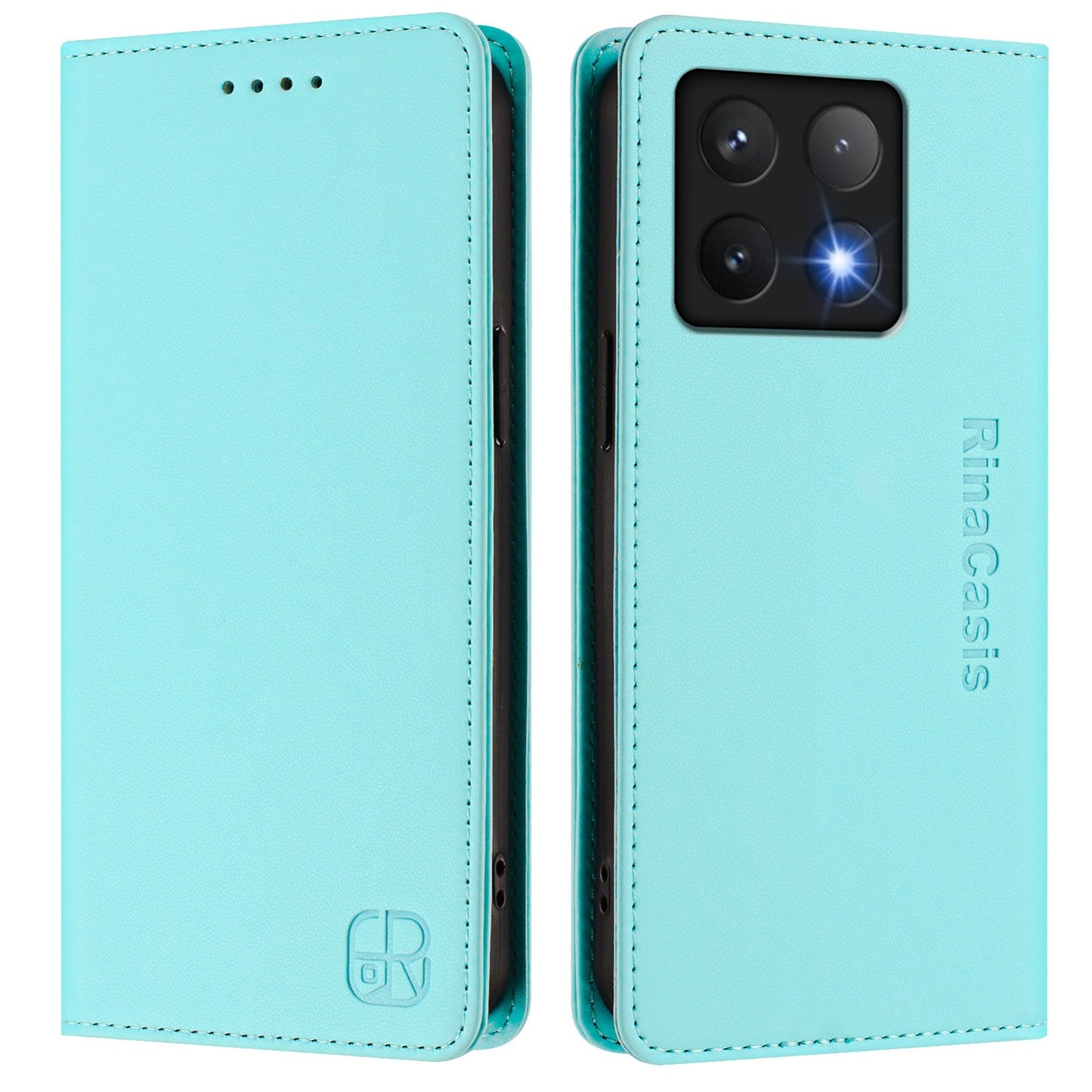 Xiaomi 14T Dual-Folded Magnetic Suction RFID Blocking PU Leather Wallet Phone Case with Card Slots, Cash Pocket, Kickstand, Full Protective Flip Cover