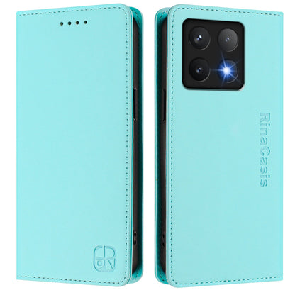 Xiaomi 14T Pro Dual-Folded Magnetic Suction RFID Blocking PU Leather Wallet Phone Case with Card Slots, Cash Pocket, Kickstand, Full Protective Flip Cover