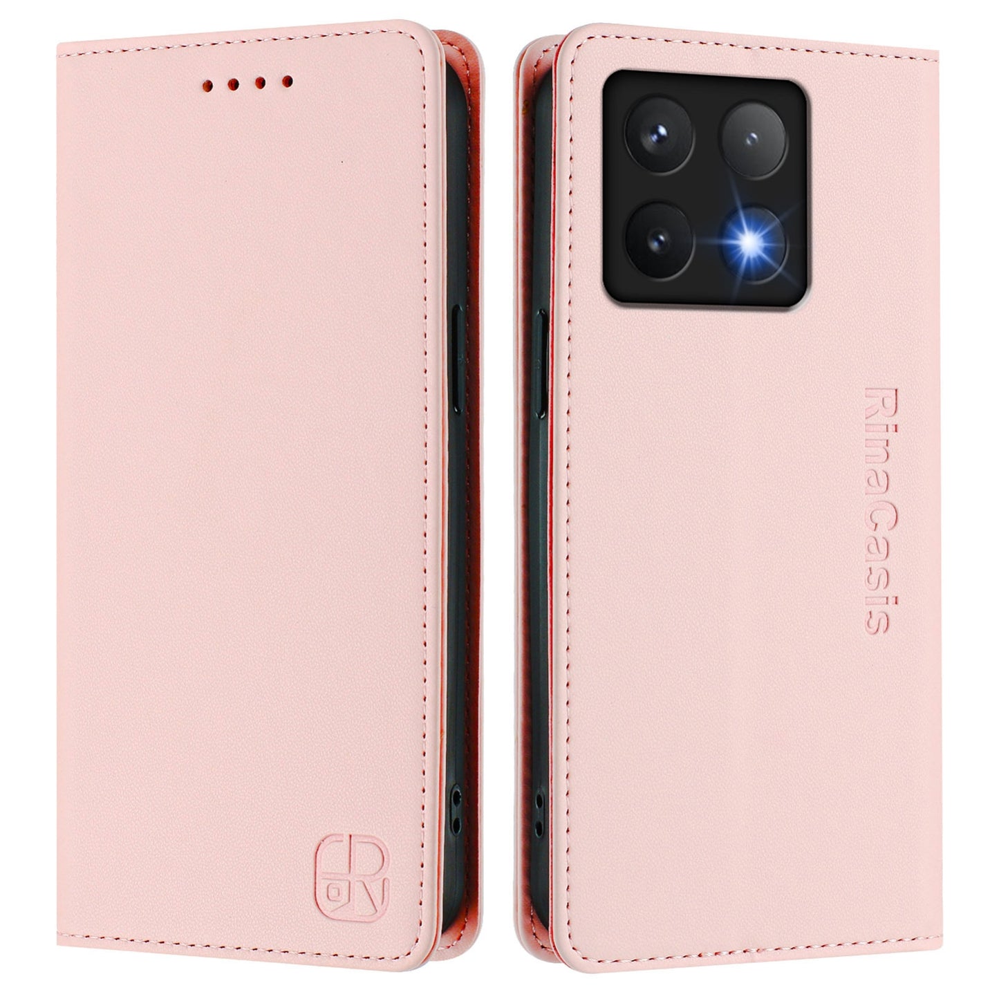 Xiaomi 14T Pro Dual-Folded Magnetic Suction RFID Blocking PU Leather Wallet Phone Case with Card Slots, Cash Pocket, Kickstand, Full Protective Flip Cover