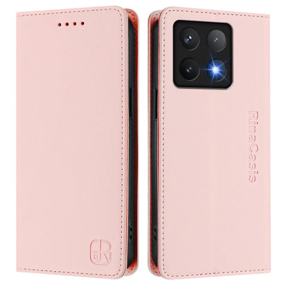 Xiaomi 14T Pro Dual-Folded Magnetic Suction RFID Blocking PU Leather Wallet Phone Case with Card Slots, Cash Pocket, Kickstand, Full Protective Flip Cover