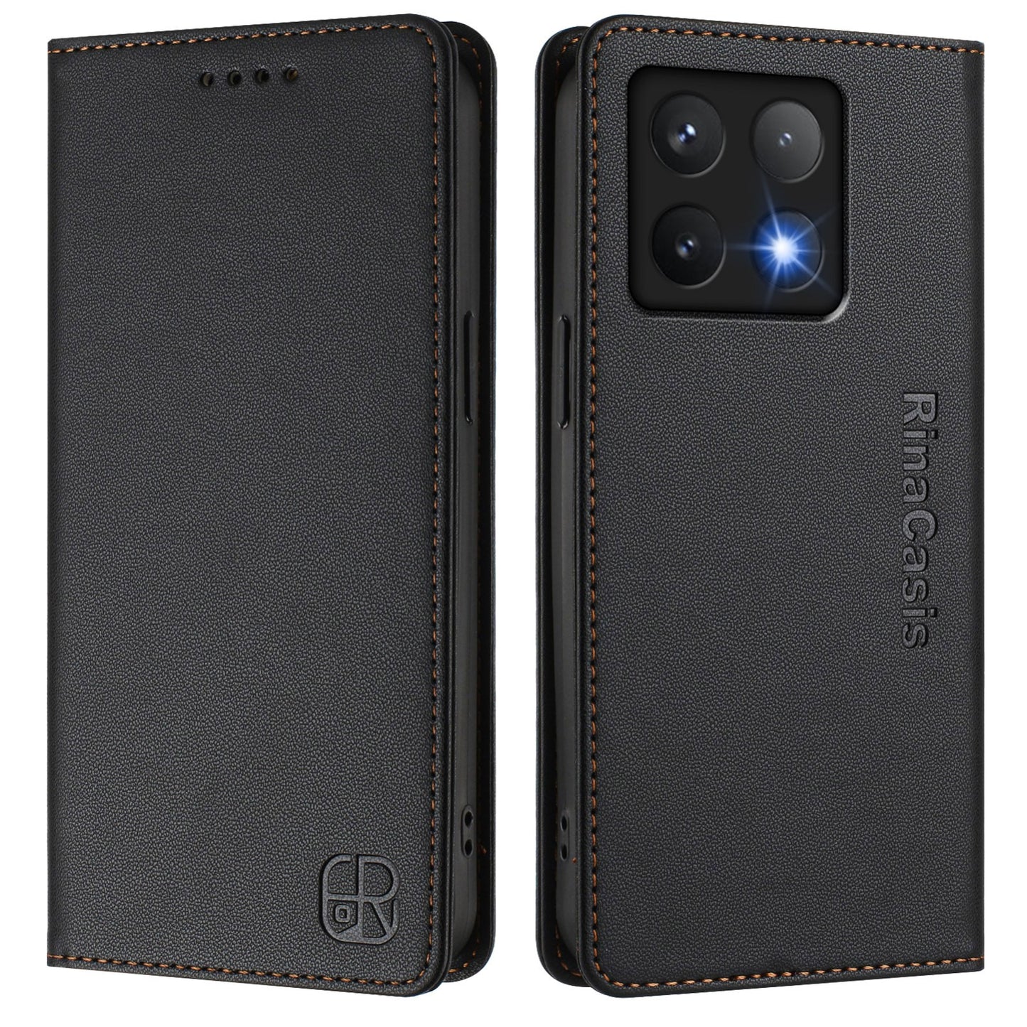 Xiaomi 14T Pro Dual-Folded Magnetic Suction RFID Blocking PU Leather Wallet Phone Case with Card Slots, Cash Pocket, Kickstand, Full Protective Flip Cover