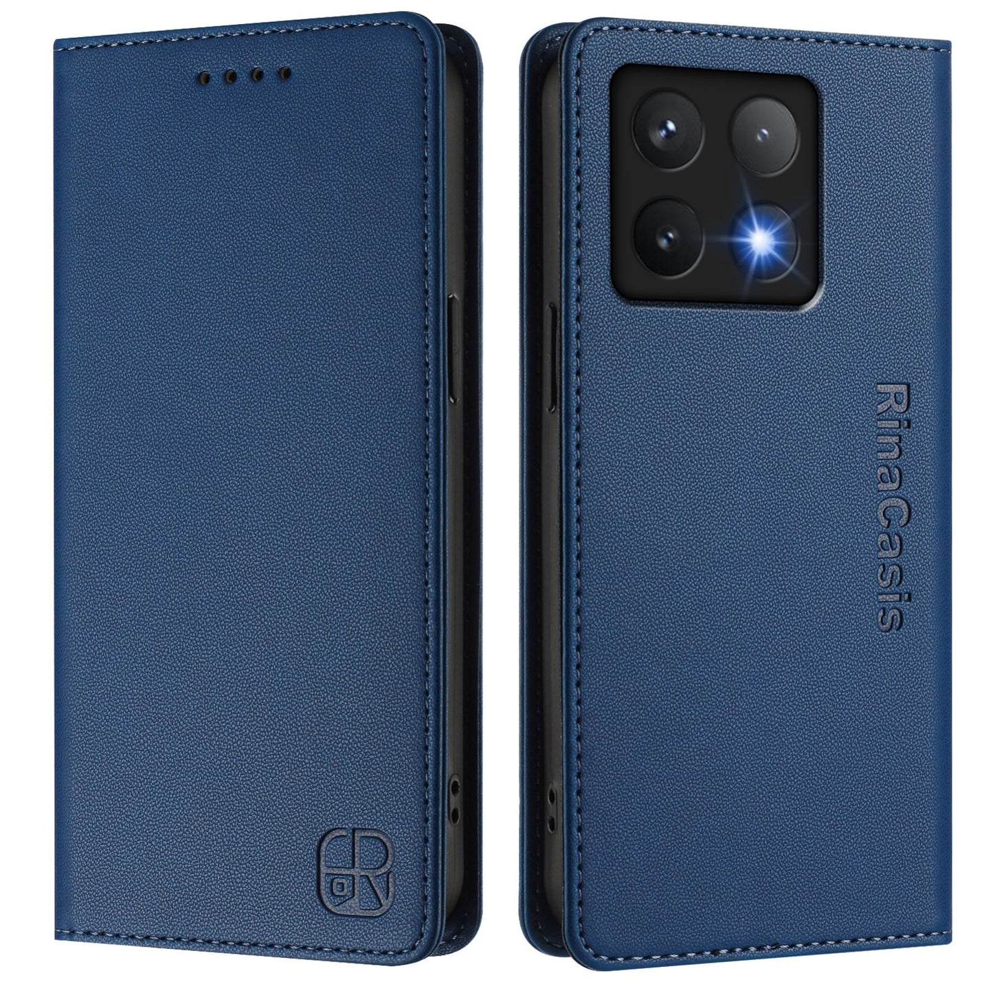 Xiaomi 14T Pro Dual-Folded Magnetic Suction RFID Blocking PU Leather Wallet Phone Case with Card Slots, Cash Pocket, Kickstand, Full Protective Flip Cover