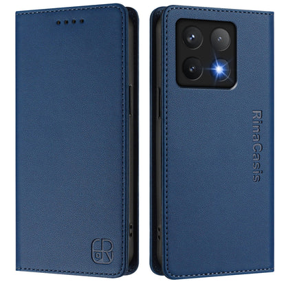 Xiaomi 14T Pro Dual-Folded Magnetic Suction RFID Blocking PU Leather Wallet Phone Case with Card Slots, Cash Pocket, Kickstand, Full Protective Flip Cover