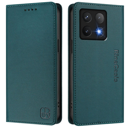 Xiaomi 14T Pro Dual-Folded Magnetic Suction RFID Blocking PU Leather Wallet Phone Case with Card Slots, Cash Pocket, Kickstand, Full Protective Flip Cover