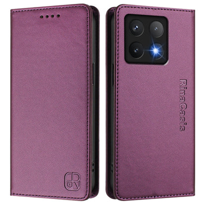 Xiaomi 14T Pro Dual-Folded Magnetic Suction RFID Blocking PU Leather Wallet Phone Case with Card Slots, Cash Pocket, Kickstand, Full Protective Flip Cover