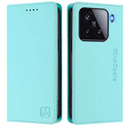 Xiaomi 15 Dual-Folded Magnetic Suction RFID Blocking PU Leather Wallet Phone Case with Card Slots, Cash Pocket, Kickstand, Full Protective Flip Cover