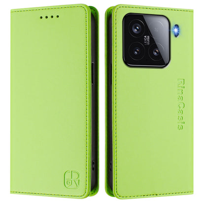 Xiaomi 15 Dual-Folded Magnetic Suction RFID Blocking PU Leather Wallet Phone Case with Card Slots, Cash Pocket, Kickstand, Full Protective Flip Cover